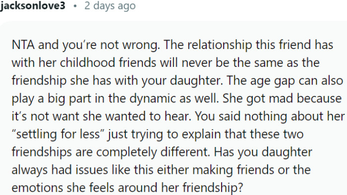 Age gap and unmet expectations led to the daughter's anger