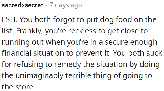Both of them are at fault for not simply going to the store to fix the situation.
