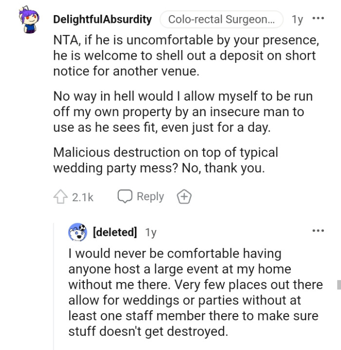 Malicious destruction on top of typical wedding party mess