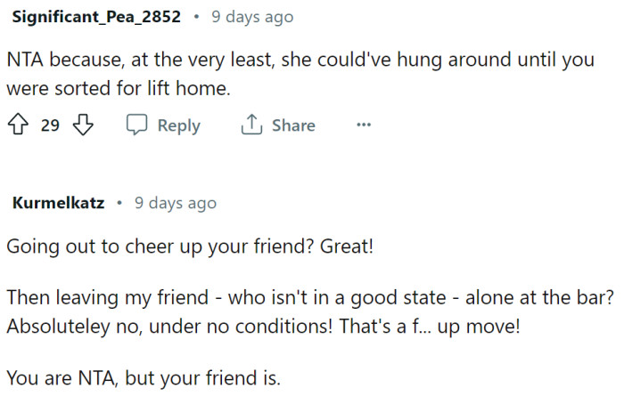 Her friend wronged her—period.