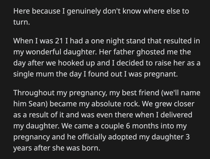 She told OP that her daughter will never truly be a part of their family