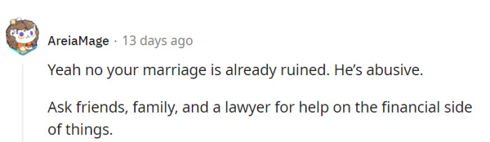 Her marriage is the Titanic, and he's the iceberg of abuse.