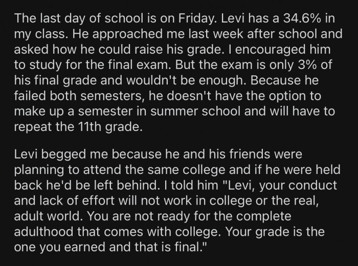 Despite all of that, one student still can't manage to pass OP's class.