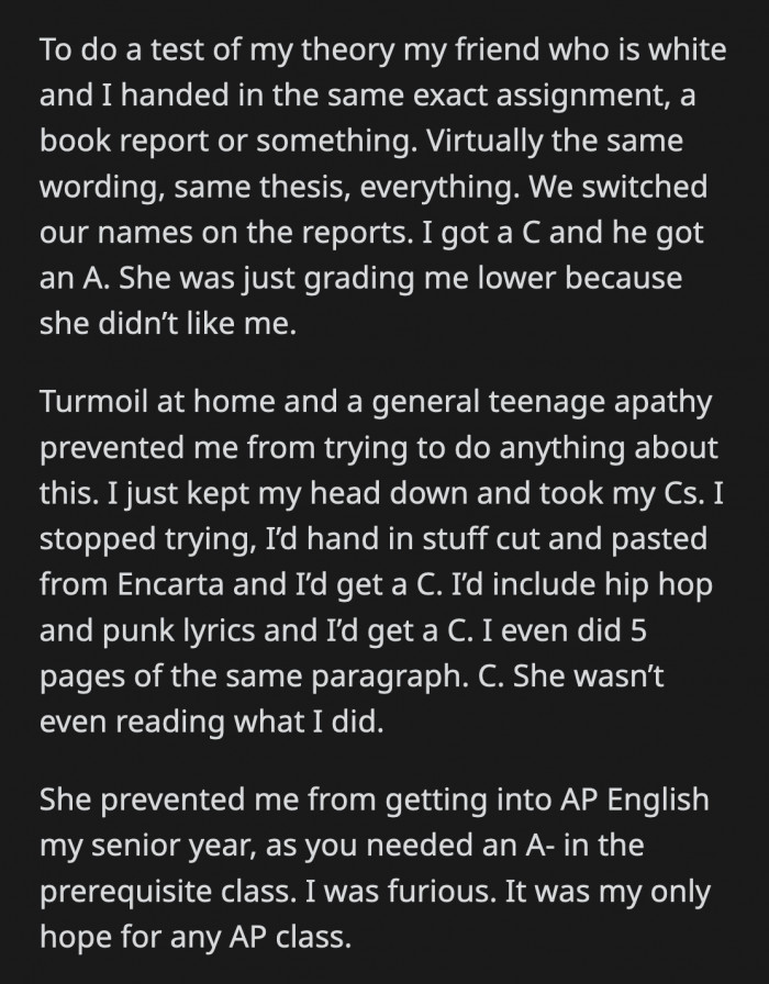 She saw OP's name and marked it a C no matter the content