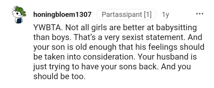 OP's husband is just trying to have their son's back