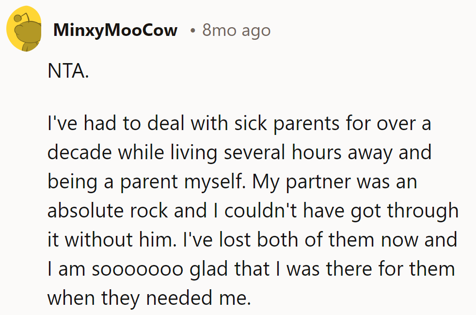 Cheers to partners who rock the sick parent scene! Ride or die, indeed!