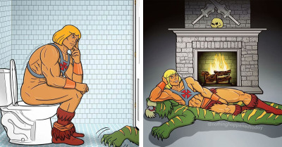 From Hero to Pet Owner—13 Funny Illustrations of He-Man's Everyday Life with Battle Cat