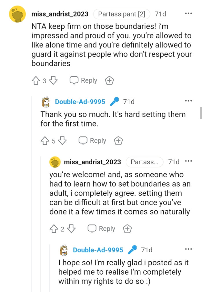 The OP can guard her boundary against people who don't respect it
