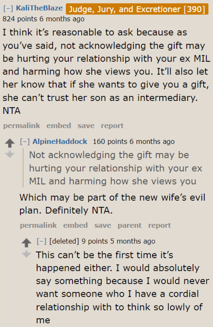She can't just allow her great relationship with her ex-MIL to be damaged just because of what her ex and his wife did.