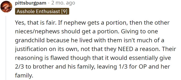 If the nephew got a portion, then the other grandchildren should too