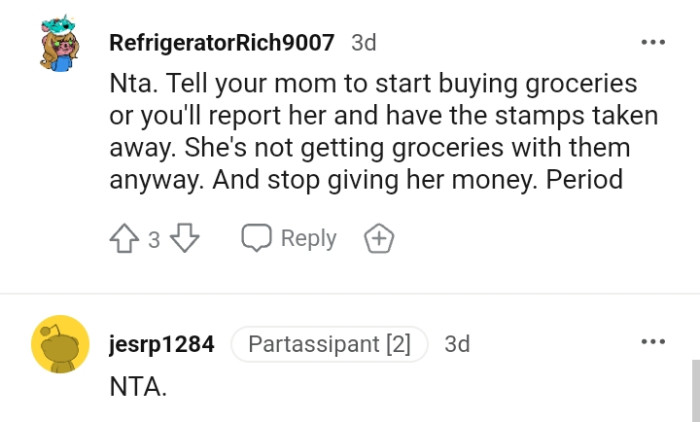 She's not getting groceries with them anyway
