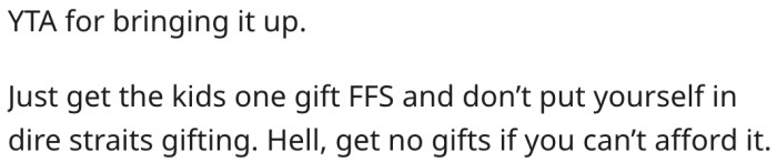 14. She shouldn't buy any gift if she can't afford it.