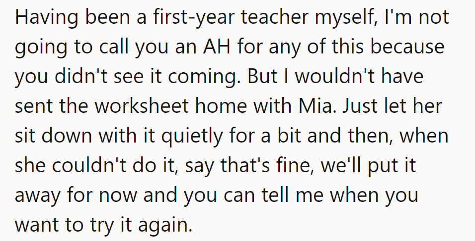 First-year teaching's a whirlwind! Next time, let Mia tackle it solo with support on standby. Been there, done that!