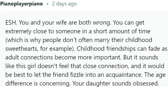 The daughter's friend does not share the same level of connection