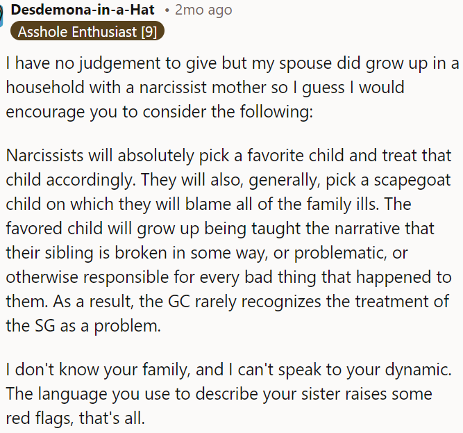 OP's description of his sister raises concerns.