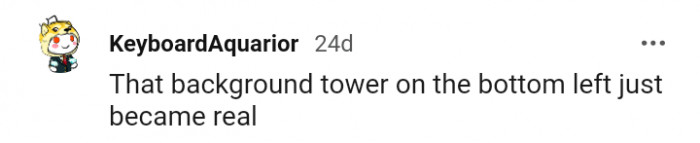 What do you think about the background tower on the bottom left?