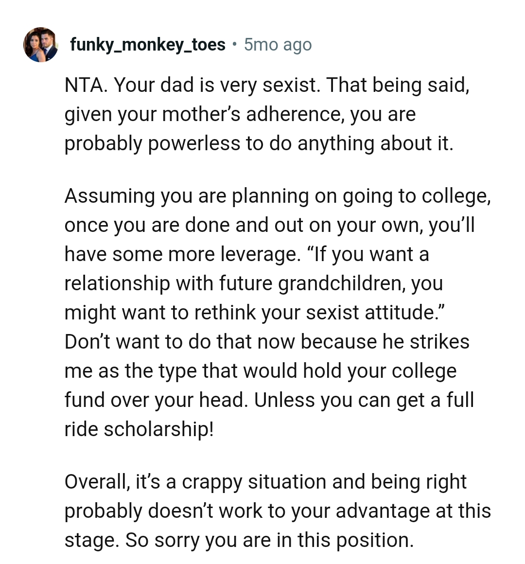 The OP would have had more leverage if she had finished school