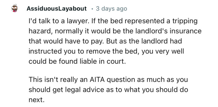 OP could be found liable in court since the landlord had instructed that the garden bed be removed