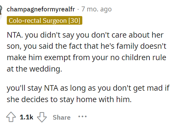 People came to the comments and were very much on OP's side, stating that she didn't say anything negative about her son.