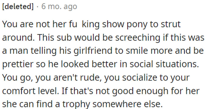 OP's worth isn't determined by how he appears in social situations.