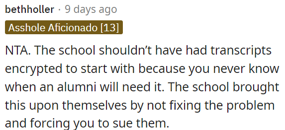 The school's failure to address the issue led to OP having to take legal action.