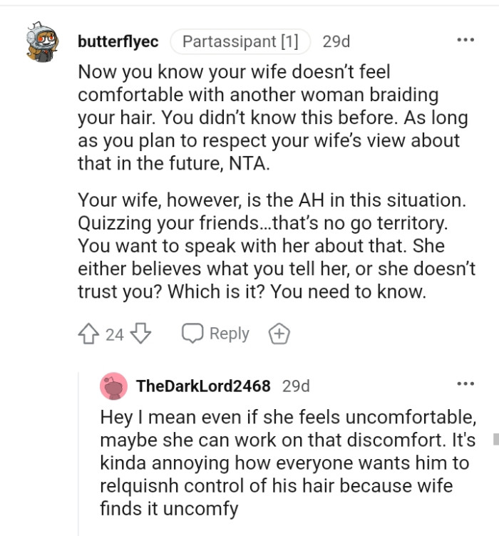 Respecting your wife's view about this in the future