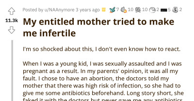 Lady Shares Heartbreaking Story Of How Her Entitled Mom Blamed Her For Being Raped As A Child And Tried To Make Her Infertile