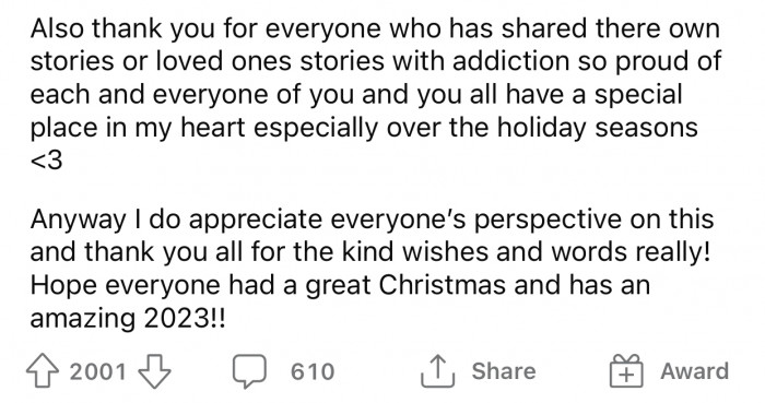 OP thanked everyone for their support in the comments section.