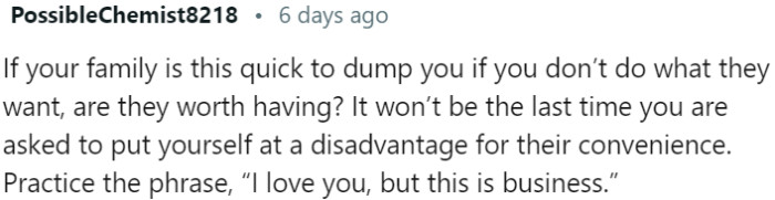 Questioning the worth of family amidst unreasonable demands