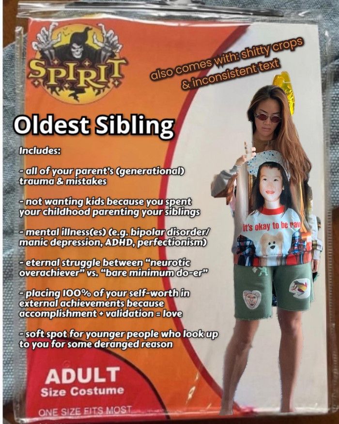 27. A Fake Spirit Halloween Costume of the Oldest Sibling