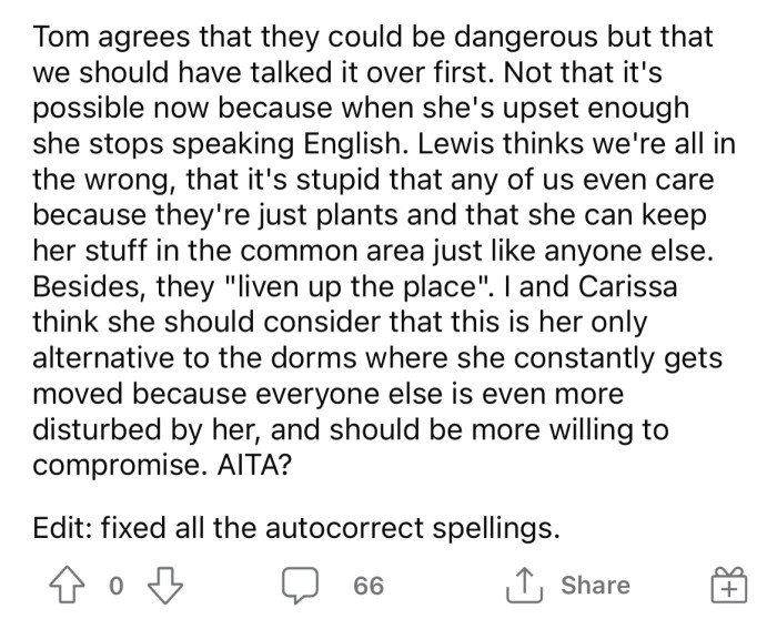 Now the OP is wondering if she's the a**hole here.