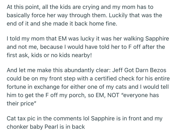 No amount of money will make OP part with her fur baby