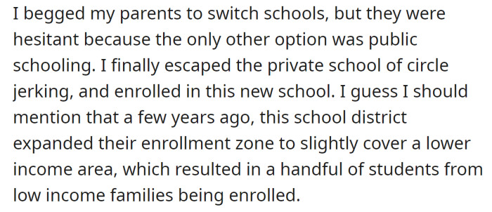 So, he managed to transfer to public school: