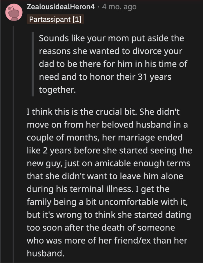 OP can have as many opinions as she wants, but she can't dictate how another adult chooses to live their life