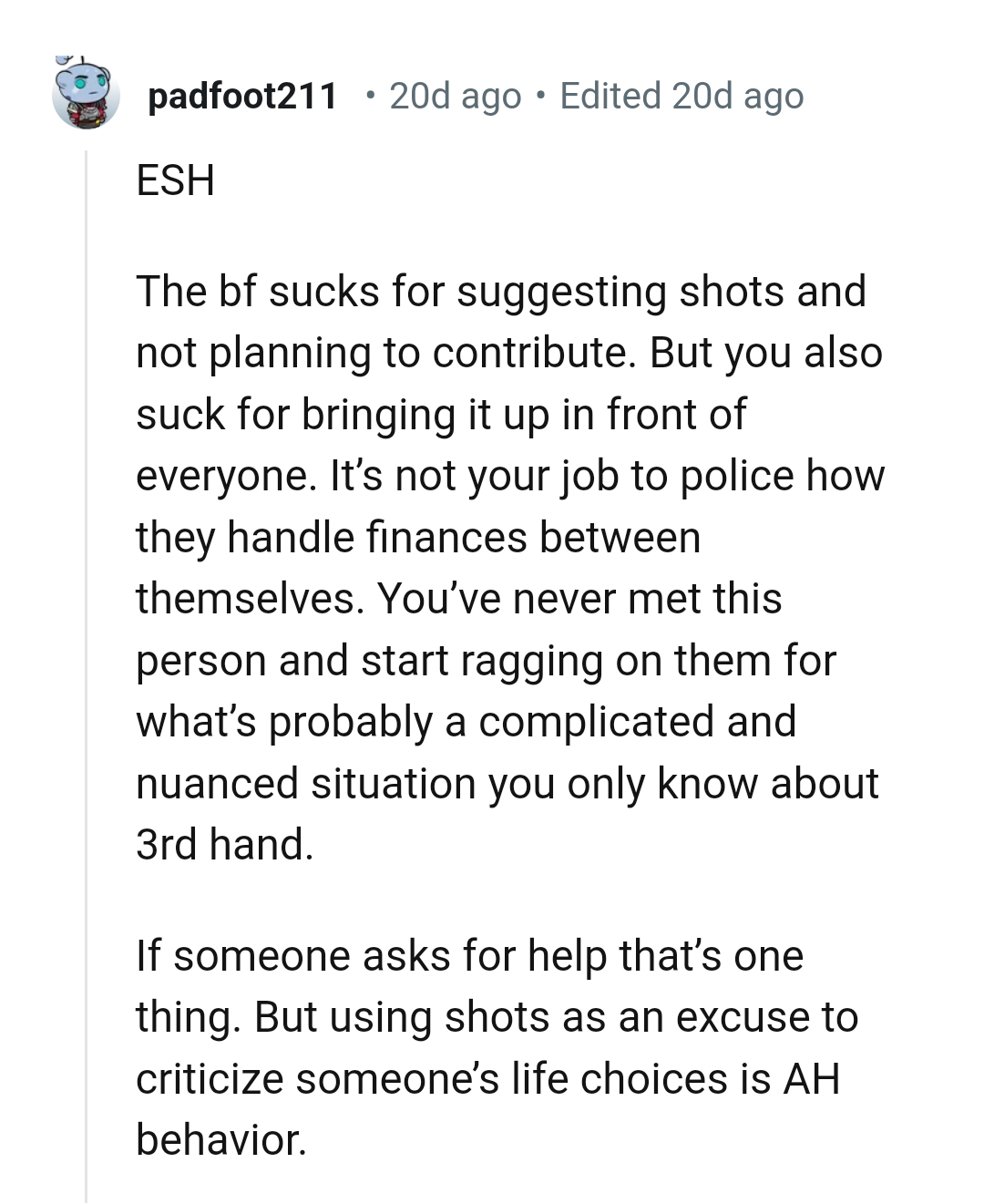 The OP has never met this person before, so he can't judge