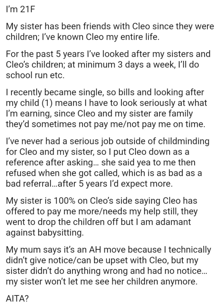 The sister's friend said yes to the OP then refused when she got called, which is as bad as a bad referral