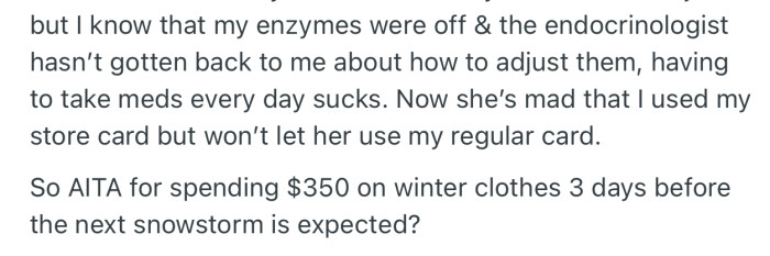 OP’s daughter was also upset, as she (OP) made purchases for only herself