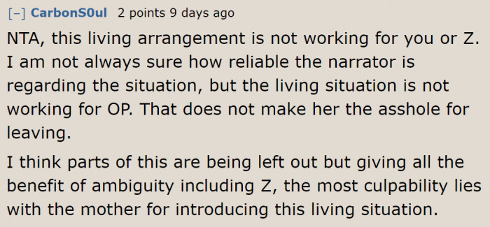 She isn't wrong for wanting to leave.