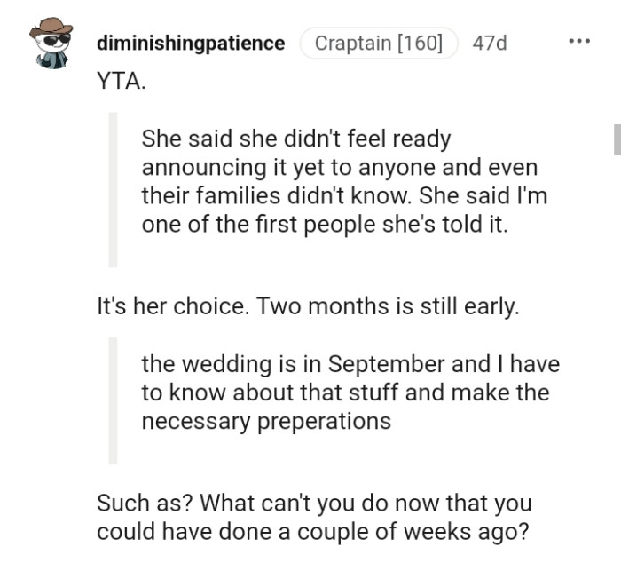 This Redditor wants to know what the OP wants to do now that she couldn't do weeks ago