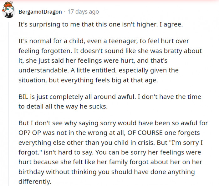 Once again, the brother-in-law is just bad. And OP was a little harsh–after all, it isn’t that hard to say “I’m sorry I forgot.”