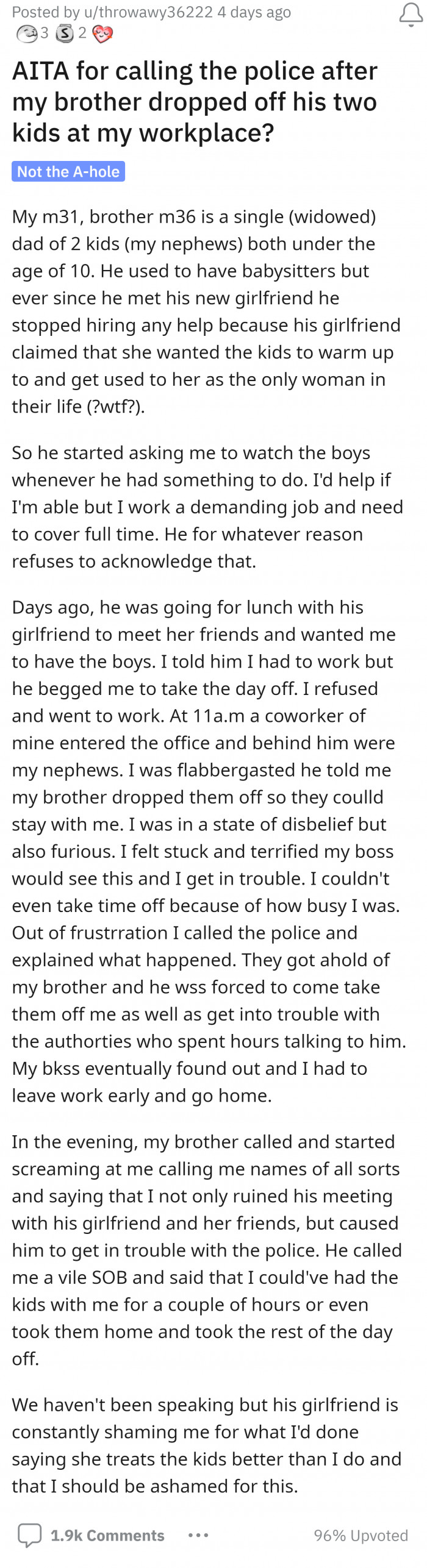 1. OP shared about why he had to call the police.