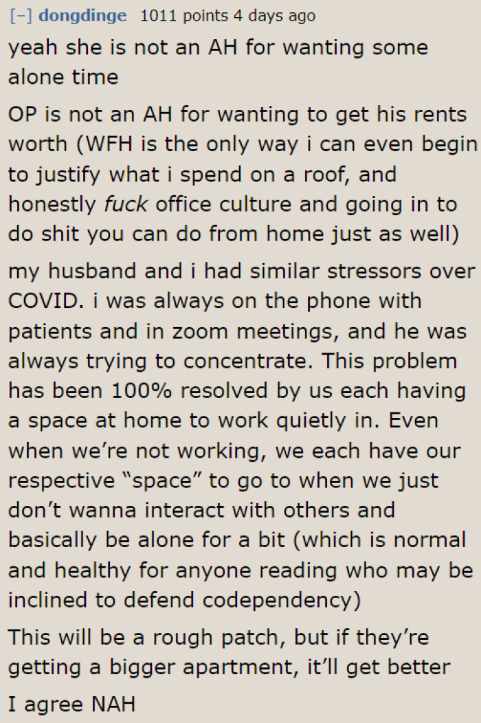 In a work-from-home setup, it's important for people to have their own workspace.