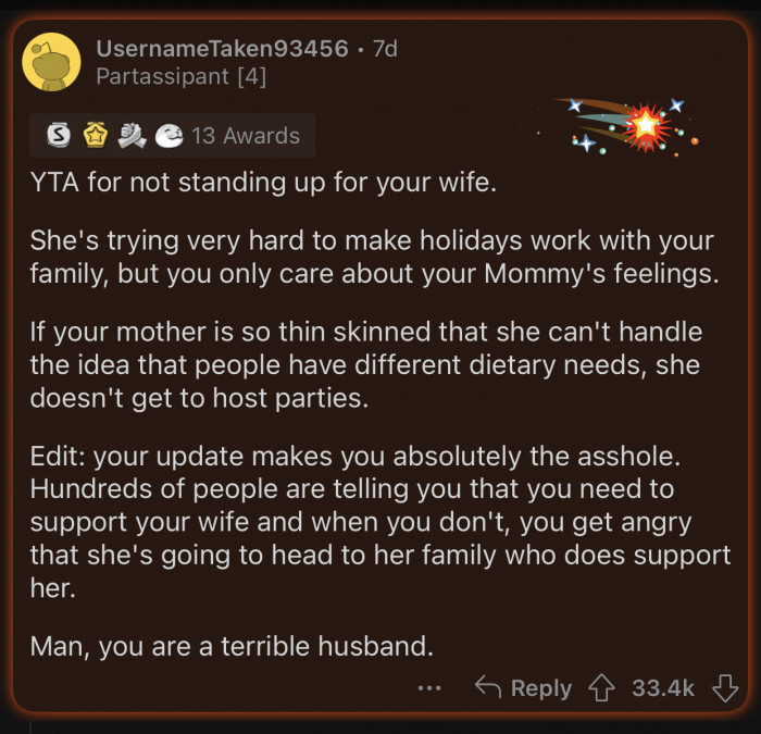 The OP is a terrible husband and should have stood up for his wife.
