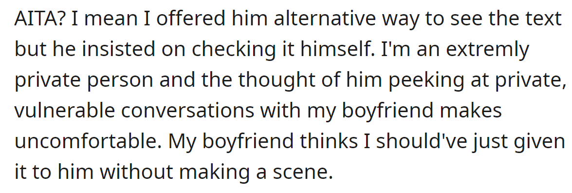 So, she wonders if she was in the wrong: