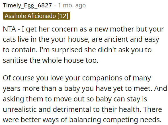 Asking pets to leave for the baby's sake is unreasonable and harmful to their well-being.