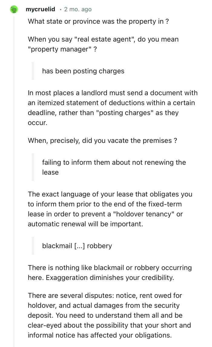 “There is nothing like blackmail or robbery occurring here. Exaggeration diminishes your credibility.”