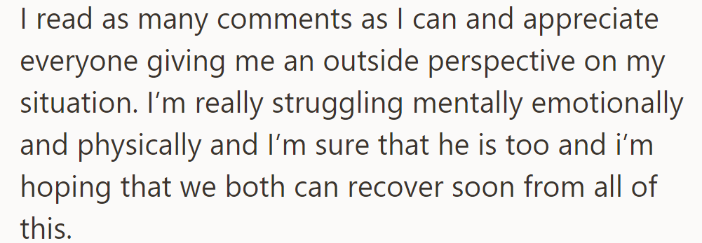 Hoping for a speedy recovery from mental, emotional, and physical struggles for OP!