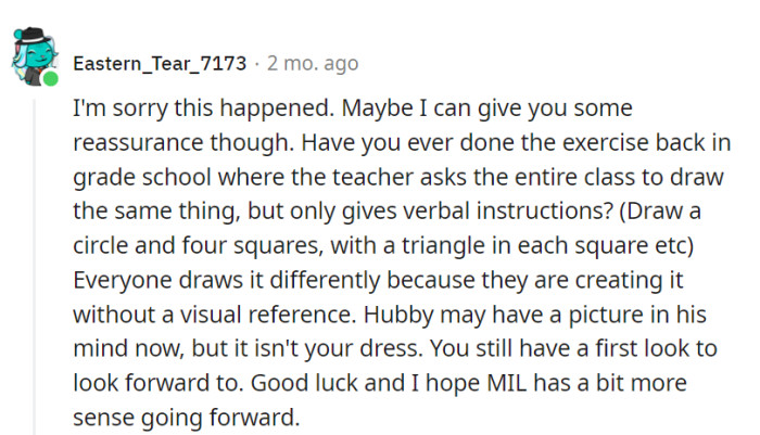 No worries, hubby's got a Picasso version in his head, not the dress. The 