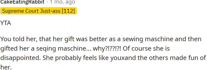 Of course, she is disappointed.