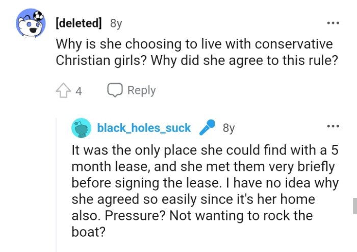 The OP has no idea why she agreed so easily